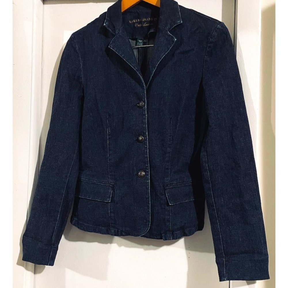 Vintage Ralph Lauren Women's Dark Denim Blazer Jacket- Size Large- L